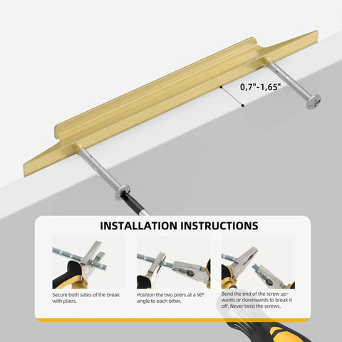 Installation of Gold Cabinet Handles 10 Pack 3-3/4 Inch Brushed Brass Drawer Pulls with M4 Screws, shown with attached guide