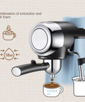Compact Semi Automatic Coffee Machine With 15 Bar Steam, Portable Espresso Maker For Home Use, Milk Frother, Detail View