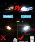 Comparison of halogen vs. 30 Pack 194 LED Bulbs 6000K Cool White Canbus Error Free T10 Wedge COB for car lighting