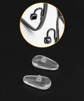 Right Up Your Alley Clear Silicone Nose Pads For Oakley Shades And Eyeglasses, Zero Slip Grip With Complete Driver Kit close-up of two nose pads with screw mounts.