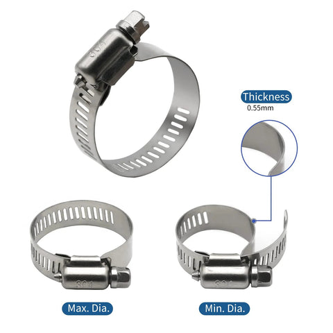 Stainless steel hose clamps, 25-pack, worm-gear for 1/4–1/2 in automotive hoses