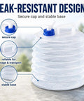Close-up of Foldable Water Container with Spigot for Camping and Hiking, highlighting leak-resistant design and secure cap.