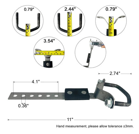 Beefed Up Heavy Duty Tailpipe Exhaust Hangers Set With Flexible Swivel Bracket, dimensions shown, durable 2.5mm steel, 2 pack
