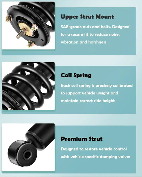 Front And Rear Complete Strut And Spring Assembly For Nissan Titan 2004 To 2015 Upper strut mount and coil spring details