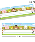 Farm Animal Desk Name Plates for Kids, Back to School Classroom Decor, 36 Pack Primary Students Desk Tags with animal designs.