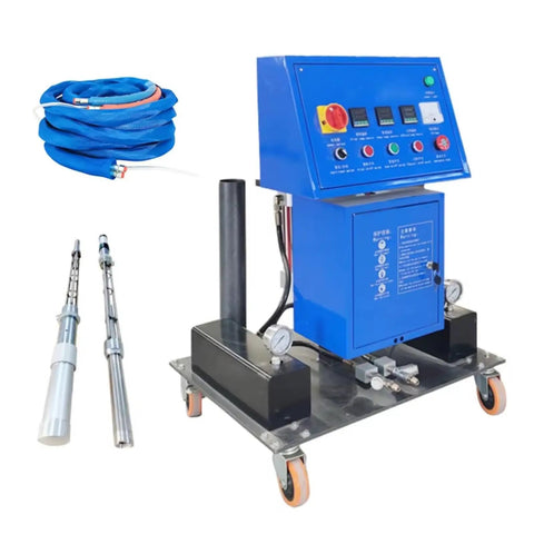 Professional Polyurethane Spraying Tool For Furniture Finishing Precision Industrial Coating Equipment with blue hose and spray guns.