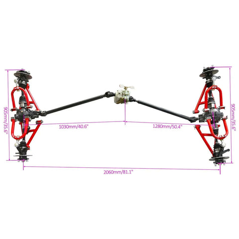 Complete 4WD Go Kart Transmission Kit With CV Axles Differential Reverse Gearbox Swing Arms Hubs Knuckles Brake Calipers for ATV