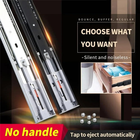 Full Extension Drawer Slides Set 1 Pair Heavy Duty Three Section With Shock Absorption Rebound Buffer For 20 Inch Drawers