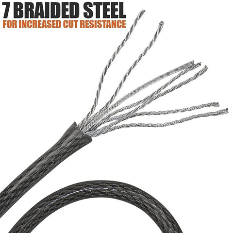 Close-up of 7 braided steel strands from Heavy Duty Security Cable Lock With Loops 10mm Braided Steel Weatherproof and Cut Resistant Wire Cable