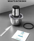6 Cup Mini Food Processor Chopper With 250W Motor And Stainless Steel Blades displayed with manual and knife on table