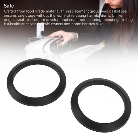 Two 57mm Silicone Group Head Gasket Seals for Espresso Machines, food-grade, leak-resistant, depicted on a surface