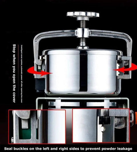 Electric Grain Grinder Mill High Speed Powder Machine open view showing sealing mechanism and capacity for home kitchen use