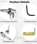 Get Tough With This Compact Drill Accessory Kit Featuring Two 105 Degree Right Angle Adapters, A Bending Flexible Extension Shaft And A Massive 12 In 1 Screwdriver Bit Set Perfect For Hitting Tight Spots Like A Pro. metal drill adapter set with flexible shaft and 12 bits