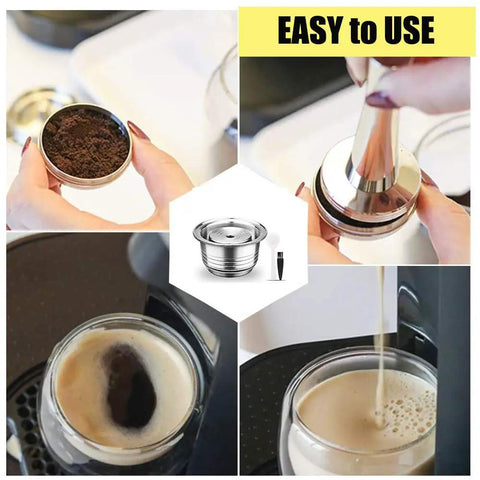 Reusable Stainless Steel Coffee Capsule Filter And Pod Holder For VertuoLine GCA1 Plus And Vertuo Plus Series Save Cash On Every Brew Compatible With ENV 135 150 Eco Friendly Brew 240ml Capacity With Cleaning Brush Included in use