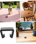 10 Pack Patio Sofa Clamps For Sectional Wicker Outdoor Couches Plastic Fasteners shown on various surfaces indoors and outdoors.
