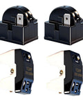 Two Piece PTC Starter Relay And Overload Protector Kit for mini fridges and LG compressors, including one pin relay, front and side view