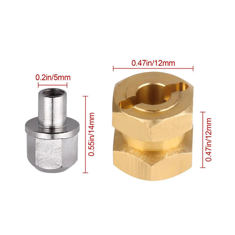 Brass 12mm Wheel Hub Extensions And Spacers Hex Drive Adapter Kit For 1/10 Scale RC Crawlers, Fits Axial SCX10 And SCX10 II