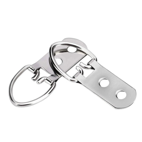 Heavy Duty D Ring Picture Hangers With 400 Screws 200 Pack Double Hole D Hooks nickel plated iron close-up on white background