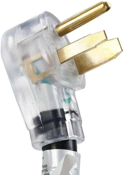 Close-up of lighted end plug on Heavy Duty 25 Foot 220V Welder Extension Cord 8 Gauge NEMA 6 50 Welding Lead For MIG TIG Machines.
