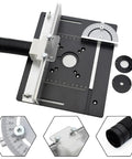Heavy Duty Aluminum Alloy Router Table Insert Plate Trio Featuring Dead On Precision Drilled Holes And Rock Solid Angle Backstop Fence For Sweet Shop Setups with ruler and attachments.