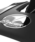 Close-up of Hydrofoil Stabilizer Fins For Boats 4 To 300 HP Outboard And Outdrive Motors Black Durable USA Made showcasing logo.