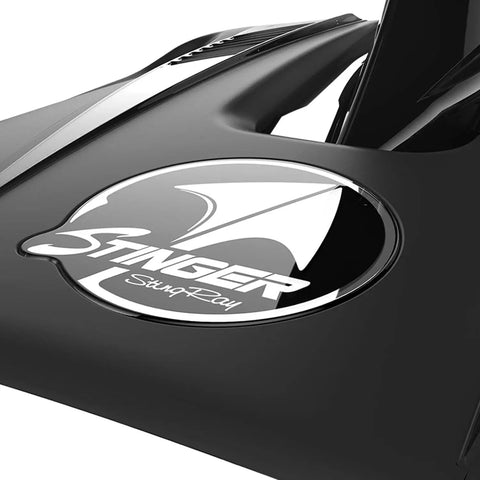Close-up of Hydrofoil Stabilizer Fins For Boats 4 To 300 HP Outboard And Outdrive Motors Black Durable USA Made showcasing logo.