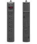 Front and back of 6-Outlet Surge Protector Power Strip 2-Pack With 1200 Joules 6ft Cord Spaced-Outlets And Overload Protection