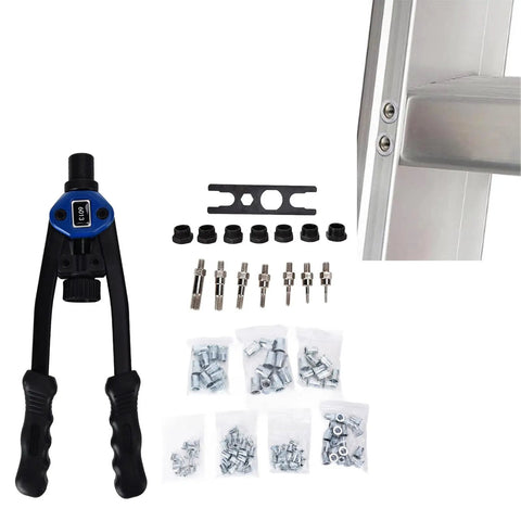 Awesome GFSGHZZ Hand Riveter Tool Set With Auto Locking Mechanism And 126 Piece Rivet Kit For M3 To M12 Fasteners Perfect For DIY Pros and Home Projects, black steel tool with rivet kit