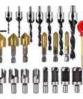 Must Have 23 Piece Woodworking Chamfer Countersink Drill Bit Set With Hex Shank HSS Five Flute 90 Degree Bits Seven Point Countersinks