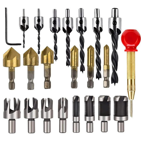 Must Have 23 Piece Woodworking Chamfer Countersink Drill Bit Set With Hex Shank HSS Five Flute 90 Degree Bits Seven Point Countersinks