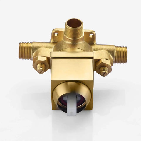 Pressure Balance Shower Faucet With Brushed Gold Finish And 8-Inch Square Rainfall Shower Head Including Rough-In Valve Body And Trim