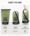 Waterproof Dry Bag With Phone Pouch And Floating Roll Top Backpack 10L Green Built For Everyday Adventures, step-by-step use guide