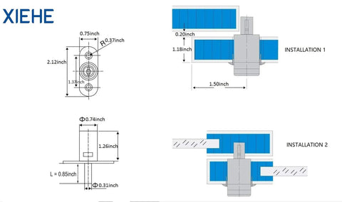 Diagram showing dimensions and installation details for Tough As Nails Push Plunger Cabinet Door Locks Machined Steel.