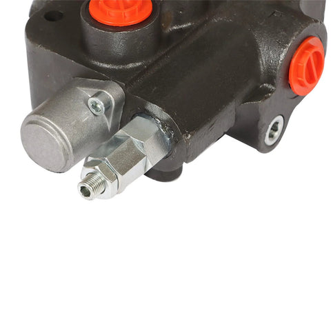 Close-up of single spool hydraulic control valve with cast iron body for industrial use