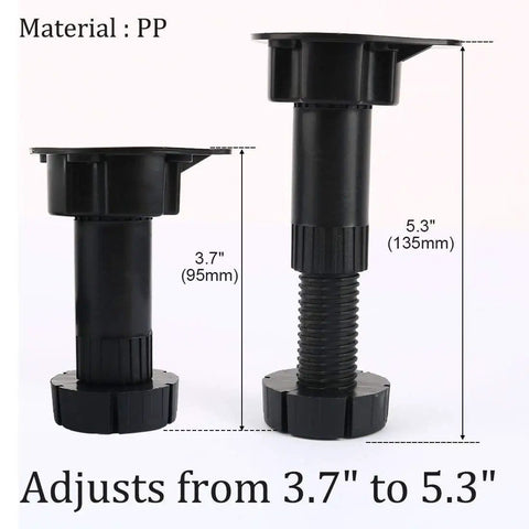 4 Pack Adjustable Furniture Leg Feet With Casters For Cabinets And Tables Leveling Feet In Black Plastic Height Adjustable 3.7 To 5.3 Inches No Tools Needed For Quick Setup Sturdy Support For Kitchen And Bathroom Cabinets