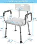 Shower Chair For Seniors With Wide Seat And Easy Assembly, Adjustable Height, Non Slip Bath Stool, Aluminum Frame, 6-level adjustable legs.