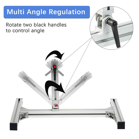 Front view of aluminum alloy stand kit for JQDML reciprocating linear actuator; angle-adjustable with installation tools