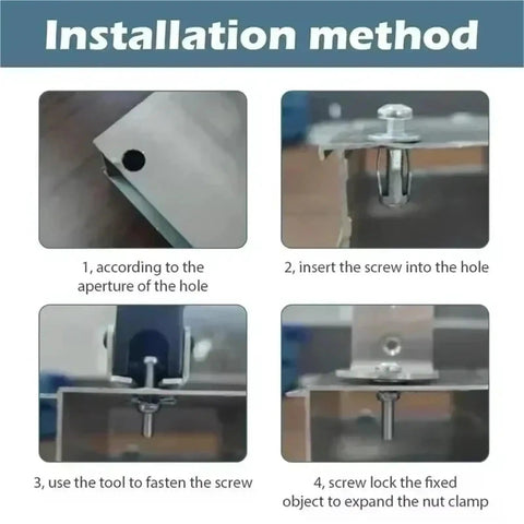 Petal Shape Rivet Nut Screws Kit For Sheet Metal Expansion Bolts Set M4 M5 M6 180 Pieces Heavy Duty Locking System For Strong Mounts Easy Install Precise Thread Match Durable Metal Construction, installation steps