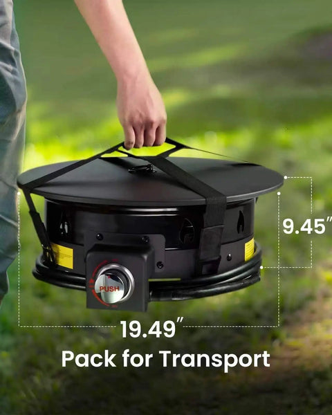 Carrying 58,000 BTU Portable Propane Fire Pit With Grill Grate Folding Legs Tank Holder Hose Hooks Cover And Carry Strap