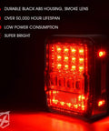 4D Smoked LED Tail Lights For 2007 To 2018 Jeep Wrangler JK JKU, glowing red with smoke lens, black ABS housing, super bright