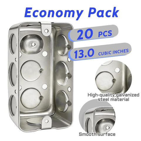 Built Tough Galvanized Steel Electrical Box Set With 4x2 Inch Junction Boxes, 1.8 Inch Depth, 13 Cubic Inch Capacity image
