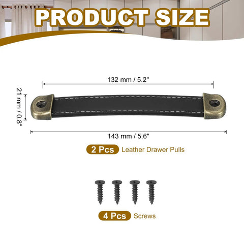 Black Leather Strap Cabinet Handles Set Of 2 With Solid Iron Sheet 5 6 Inch Industrial Drawer Pulls Featuring Legit Pu Material dimension chart