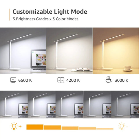 LED Desk Lamp With USB Charging Port, 700 Lumens Dimmable Touch Control Table Lamp for Home Office showing color modes