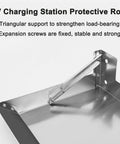 Heavy Duty EV Charger Cover With Sloped Stainless Steel Roof, close-up of triangular support and expansion screws.