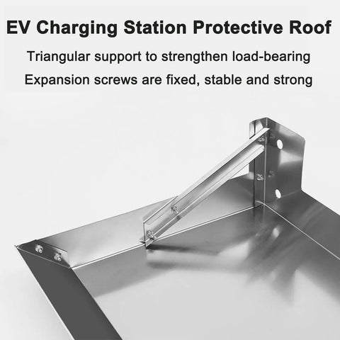 Heavy Duty EV Charger Cover With Sloped Stainless Steel Roof, close-up of triangular support and expansion screws.