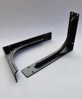 Heavy-Duty Wall Mount Shelf Brackets, Solid Steel Triangle Supports For Floating Shelves, Matte black finish and curved design.