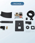 Waterfall Bathtub Faucet Wall Mounted Tub Filler With Handheld Shower Spout One Handle Shower Kit components in matte black.