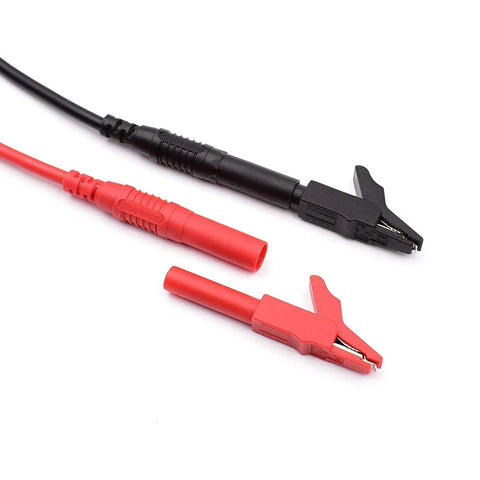 Close-up of Auto Tech Test Lead Kit With Flexible Silicon Back Probes and Shielded Alligator Clips, red and black connectors