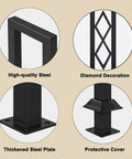 Close-up of features of Level Up Your Staircase Setup With This Solid Black Wrought Iron U Shaped Handrail, showcasing steel and diamond pattern.