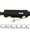 Top Tier 16 Piece Air Straight Die Grinder Kit Generating 22000 Rpm Ball Bearing Power Through Quarter Inch Npt Inlet with length measuring tape.